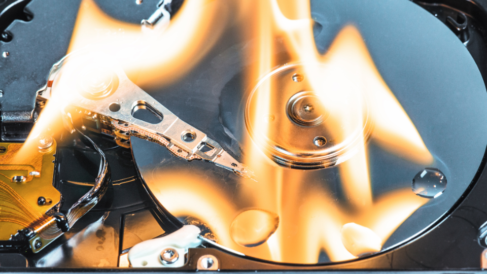 Hard disk drive on fire